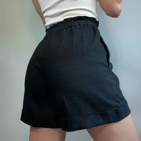 INC Black High Waisted Paperbag Shorts - Picture 2 of 5